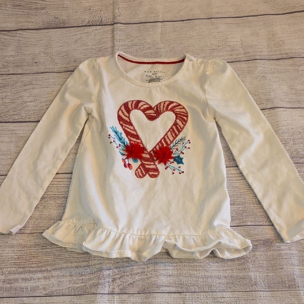 Max Studio Red and White Long Sleeve Tee with Heart Design
